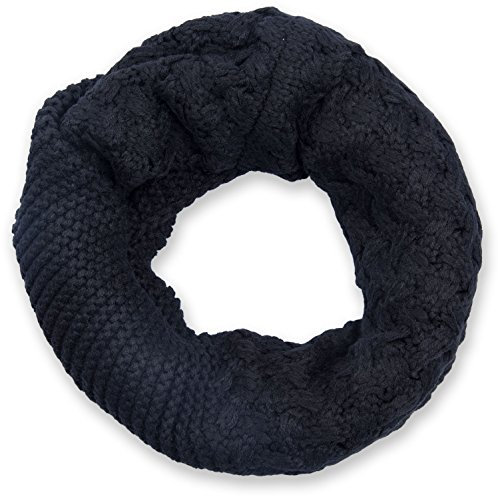 styleBREAKER Unisex Strick Loop Schal mit Mustermix, Uni Feinstrick Schlauchschal, Winter Strickschal 01018153, Farbe:Schwarz