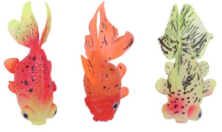 POPETPOP 3Pcs Simulated Fish Tank Glue Realistic Floating Goldfish Silicone Ornaments for Aquarium Decoration