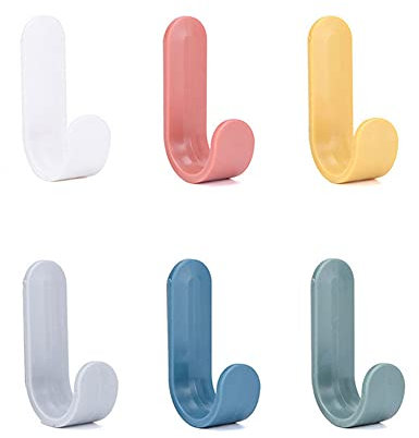 nanaxagly Set de 6 crochets muraux adhésifs, crochets d'ustensiles de cuisine, crochets en plastique d'écharpe de porte - clés en forme de J (6 couleurs)