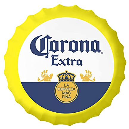 UZIOR Corona Decorative Vintage Metal Bottle Caps Tin Signs Cafe Beer Bar Bedroom Decoration Plat 13.8 Inches Wall Art Plaque Home Decor(Yellow Border)