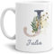 Tasse mit Buchstabe J und Blumen - mit Name personalisiert - Initiale, Namens-Tasse, Buchstaben Tasse, Geschenk I Keramik Weiß, 300 ml