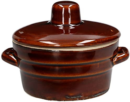 KOTARBAU® Olla de gres con tapa - 0,3 litro, Marrón, Olla de barro, Cazuela de cerámica con asas, Recipiente de cocina, Apto para horno, microondas y lavavajillas