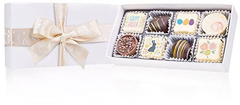 Easter White XL - acht alkoholfrei Osterpralinen in weißer Schachtel | Ostern | Schokolade | Geschenkidee | Mann | Frau | Junge | Mädchen | Osterschokolade
