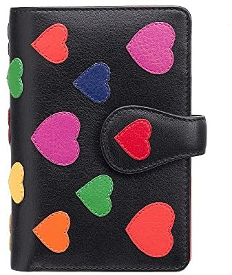 VISCONTI 100% Pur Leder Portemonnaie Damen RFID Schutz Geldbeutel Geldbörse Bifold Mehrfarbig Portmonee in Geschenk-Box Polka Multicolor Purse (LV4) - Medium 10cm x 14cm - Love/Herzen Multi