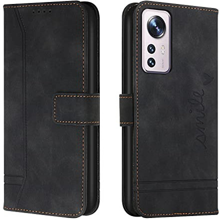 Trugox Handyhülle für Xiaomi 12 Lite 5G Hülle Klappbar Klapphülle mit Kartenfach Handytasche Handy Schutzhülle Tasche Leder Wallet Flip Case Slim Book Cover - Schwarz