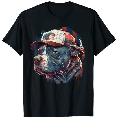 Patriotic Pitbull 4th of July, Cool USA Flag Baseball Cap T-Shirt