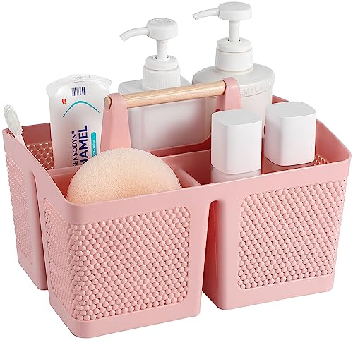 rejomiik Tragbarer Duschkorb, Kunststoff, Reinigungs-Caddy mit Griff, für Badezimmer, Uni, Schlafsaal, Essentials, Rosa