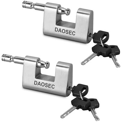 DAOSEC Robustes Vorhängeschloss mit 3 Schlüsseln, 80 mm, 12 mm dicker Bügel, Edelstahl-Monoblock-Schloss sichert Garagen, Container, Schuppen, Rollläden, Schließfächer, Tore und Lagerhallen, 2 Stück