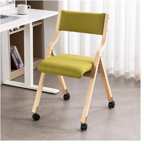 WIGSELBL Holz-Klappstühle ohne Armlehnen, mit Rollen, gepolsterter stapelbarer Holzstuhl für Zuhause, Büro, Hochzeit, Party, Veranstaltungen, drinnen (Farbe: Grün)