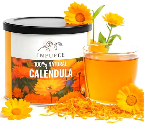 Té de Caléndula Flores Secas 100% Natural en Lata Hermética 25gr | Tea Antioxidante con Sabor Fresco sin Teína, Infusión de Caléndula en Hierbas para Relajar Cuerpo, Mente y Bienestar Digestivo