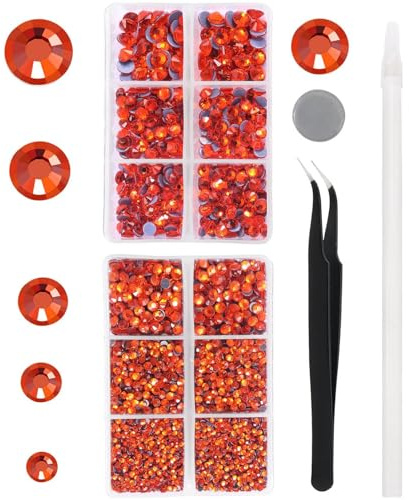 YHMQ DU 6616 Stück Orange Hotfix-Strasssteine SS6-SS30 Kristallglas | Perfekt für Kleidung, Schuhe, Taschen, Becher und Bastelideen. Inklusive Pinzette und Picking-Stift für präzises Arbeiten