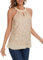 DRESSTELLS Glitzer Oberteile Damen Neckholder Top Pailletten Oberteil Ärmellose Bluse Elegant Glitzertop Frauen Sommer Party Outfit Sexy Disco Tshirt Champagne L