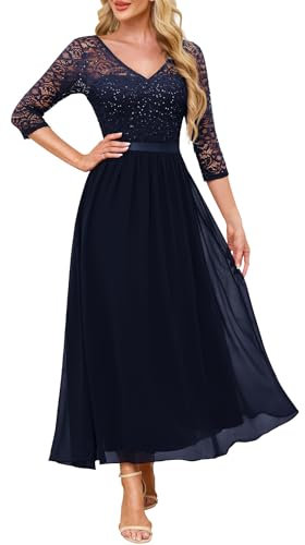 Daisyaner Abend Langes Paillettenkleid für Hochzeit V-Ausschnitt Glitter Chiffon Cocktailkleid Elegantes Kleid Halbe Ärmel Spitzenkleid Graduierung Ballkleider