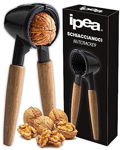 IPEA Schiaccianoci in Alluminio con Impugnatura in Legno - Schiaccia Noci dal Deisgn Moderno per Noci, Nocciole, Mandorle, Frutta Secca - Multiuso per Cucina - Dotato di Molla a Trazione