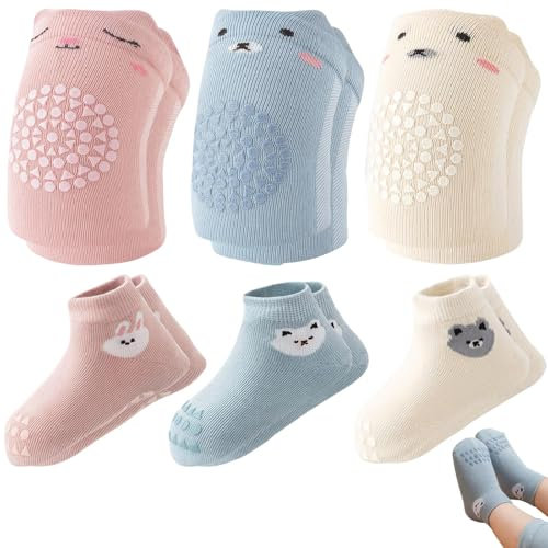 6 Paar Knieschoner Baby Krabbeln Set, Krabbelsocken Baby Geeignet für Männliche und Weibliche Säuglinge, Krabbelhilfe für Babys Kann Krabbelhilfe Sicher (Babys Im Alter Von 1 Bis 2)