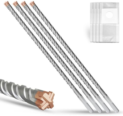 METOTY SDS Plus Hammer Drill Bit 4PC 10mm×310mm, with 4 Carbide Cutting Edges, Head with Coating, Masonry Drill, Hammer Drill, Concrete Drill, for Stone, Concrete, Natural Stone, Brick Wall