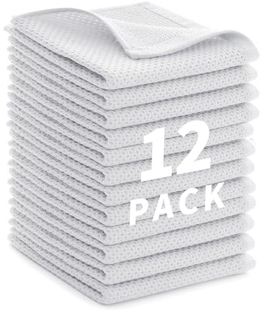 LikGuest Cotton Cleaning Cloth Soft Dish Towels White 30x30cm 12 PCS | Highly absorbent cotton fabric, quick drying reusable design for kitchen cleaning, dishes and household tasks