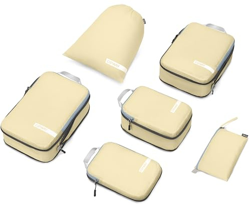 Cipway Compression Packing Cubes Set for Travel, Ultralight Expandable Packing Organisers for Carry on Luggage Suitcase(Vanilina Cream 6pcs)