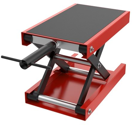 XMTECH Cric élévateur de moto 500 kg, cric ciseau réglable en hauteur 95 à 340 mm, avec large plateau et manivelle, béquille centrale pour réparation et entretien de moto, robuste et très résistant