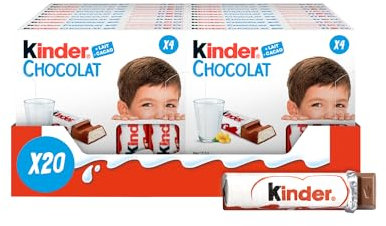 Kinder Petites barres de chocolat, boîte-cadeau de chocolat en vrac, tablette de chocolat au lait fine fourrée au lait, paquet de 20 x 50 g