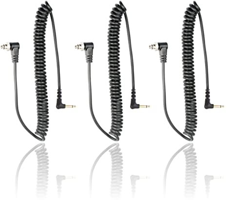 Foto&Tech 3.5 mm to Male Flash PC Sync Cable 14-Inch Coiled Cord with Screw Lock Suitable for Nikon, Canon, and Most DSLR Cameras PocketWizard Plus III/Plus II, Miniphone PC1 (3 PCS)