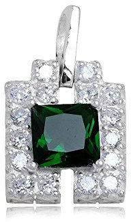 EYS JEWELRY® Damen-Anhänger Eckig 18 x 14 mm Zirkonia 925 Sterling Silber smaragd-grün im Etui Damenanhänger