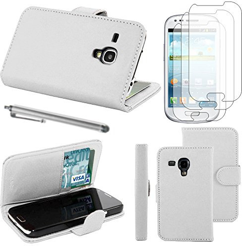 ebestStar - Coque Compatible avec Samsung S3 Mini Galaxy GT-i8190, i8190N Etui PU Cuir Housse Portefeuille Porte-Cartes Support + Stylet + 3 Films d'écran, Blanc [Appareil: 121.6 x 63 x 9.9mm, 4.0]