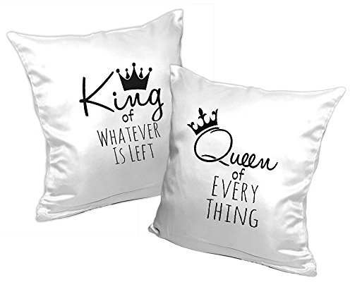Eurofoto 2er Kissen-Set mit Motiv – Queen of Everything King of Whatever is Left – für Verliebte zum Valentinstag | Liebes-Kissen | Valentins-Geschenk