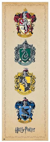 Harry Potter 1art1 Poster de Porte - Blasons, Poudlard, Serpentard, Serdaigle, Gryffondor, Poufsouffle (158 x 53 cm)