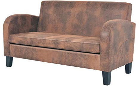 Tidyard Couch 2-Sitzer Lounge Couch, Holzrahmen Künstliches Veloursleder Braun, 139 x 70 x 76 cm (B x T x H)