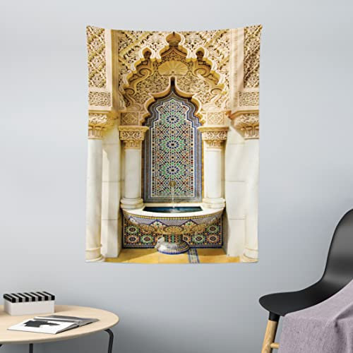 ABAKUHAUS marokkanisch Wandteppich, Vintage Eastern Art aus Weiches Mikrofaser Stoff Waschbar ohne Verblassen Digitaldruck, 110 x 150 cm, Elfenbein Blassbraun Blau