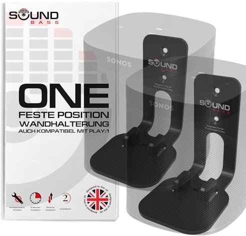 2 x One, One Gen 2, One SL & Play:1 Soporte de Montaje en Pared, Paquete Doble, Negro, Compatible con los Altavoces Sonos One, One Gen 2, One SL & PLAY1, diseñado en el Reino Unido