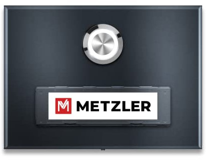 Metzler Aufputz Türklingel in Anthrazit - Klingel aus Edelstahl mit austauschbarem Namensschild - Pulverbeschichtet in Anthrazit RAL 7016 - Namensschild & Klingeltaster mit LED Beleuchtung