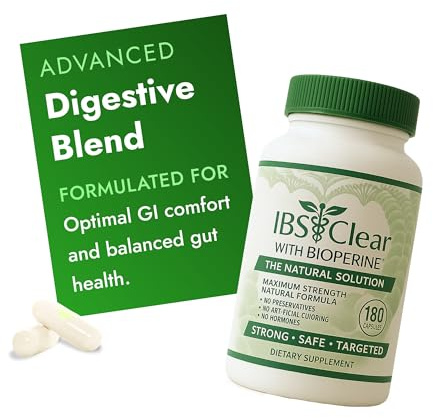 IBS Clear - IBS Support - Vitamin D, Psyllium Husk, Fennel - 180 Capsules - 3 Month Supply