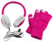 com-four® 2-teiliges Set - Kopfhörer-Ohrwärmer und 1 Paar Touch-Handschuhe für die Touchscreen-Bedienung im Winter in pink/grau, mit Mikrofon Anschluss 3,5 mm Klinke (02-teilig)