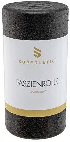 SUPERLETIC Rodillo de masaje para fascia esencial, medio suave, alivio del dolor, para fascia, entrenamiento, columna vertebral, pilates, 100% reciclable, color negro