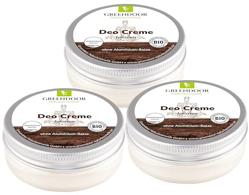 GREENDOOR Desodorante Crema para Hombre, 3 x 50 ml, Natural, Sin Sales de Aluminio, Alcohol, Parabenos, Aceite de Palma, Cosmética de Aloe Vera