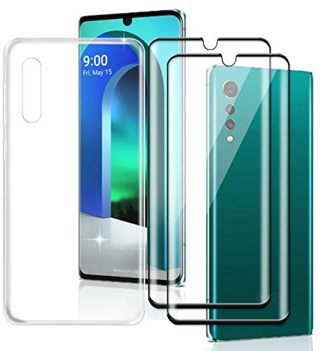 HHUAN Hülle + 2 Stück Gehärtetes Glas, für LG Velvet 5G (6.8) HD Displayschutzfolie und Transparent Weiche Silikon TPU Bumper Schutzhülle Case Cover - Clear