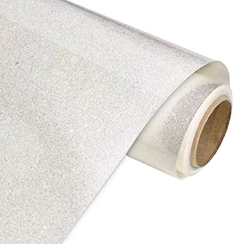 KISSWILL White Glitter Heat Transfer Vinyl, 10 X 6 Feet Glitter Iron on Vinyl Rolls for T-Shirts DIY, Easy Cut and Weed Glitter Vinyl