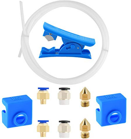 Upgrade 3D-Druckerkit Teflonschlauch PTFE mit 2 Stück PC4-M6 Schnellmontage, 2 Stück 0.4mm Extruder Drucker Düse und 2 Stück geraden pneumatischen Fitting Push für Ender 3/3 Pro/5/CR-10/10S