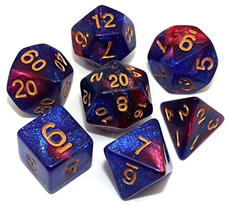CREEBUY Würfelset, Blau-Rot-Mix, Glitzerwürfel, für Dungeon and Dragons, Warhammer, D&D, Rollenspiele, Brettspiele, polyedrische Würfel