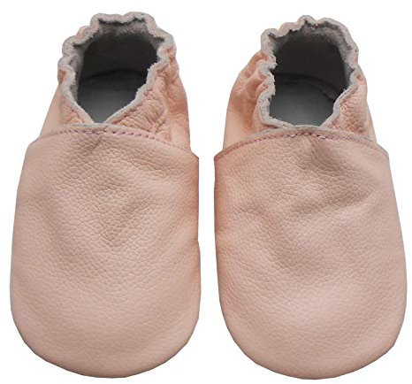 Bemesu chaussures rampantes pour bébés premiers marcheurs chaussons en cuir chaussons pour enfants en cuir souple uni rose clair (L, 12-18 M, EU 21-22)