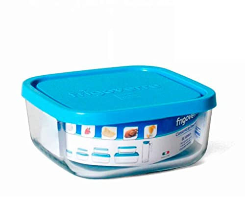 Frigoverre - Fiambrera cuadrada de cristal con tapa de plástico, contenedor para alimentos de vidrio, 340 cl, 22 x 22 x 10 cm