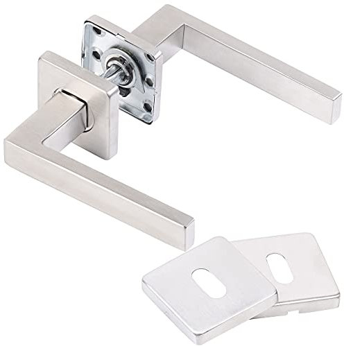 AGT moderne Türbeschläge: 2er-Set Edelstahl-Türbeschlag mit 2 Klinken & Rosetten, eckig, silbern (moderne Türklinken, Türklinketürgriffe, Türschloss)
