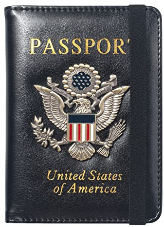 FACATH Reisepasskartenhalter, Schwarz, Classic | Reisepasshülle aus Leder mit amerikanischem Adler, tolles Siegel, Reisepasshülle für US-Pass, Reise-unverzichtbar für Männer