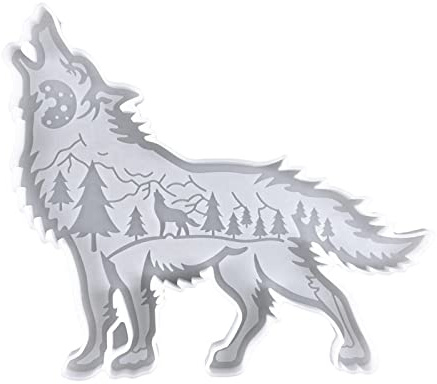 Bexdug Wolf Form Silikonform, Gießform Wolf, Tier Stil Epoxidharz Dekoration Form, Weihnachten Wolf Ornament Form Mit Mond Berg Baum, Harz Handwerk Form Für Untersetzer Weihnachtsdekor