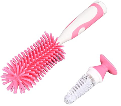Goupillon Biberon Mam, Silicone Brosse Biberon BéBé, PoignéE Confortable Pour Biberons Avec Ventouse (Rose)