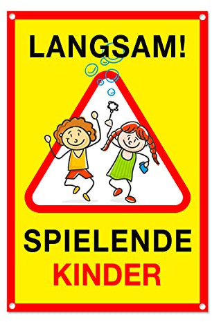 Achtung Kinder Schild - Spielende Kinder Warnschild – Vorsicht Hier Spielen – Bitte Langsam Fahren (PVC 20x30 cm) (1)
