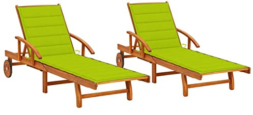 Goliraya 2 STK. Sonnenliege mit Auflagen, Gartenliege mit Räder, Relaxliege Strandliege Holzliege Liegestuhl Freizeitliege Gartenmöbel Liege Massivholz Akazie