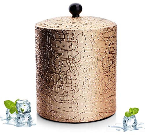 FKJLUN Seau à glace isotherme de 1,2 litre en cuir synthétique doré avec pince à glaçons en bonus, doublure en acier inoxydable durable